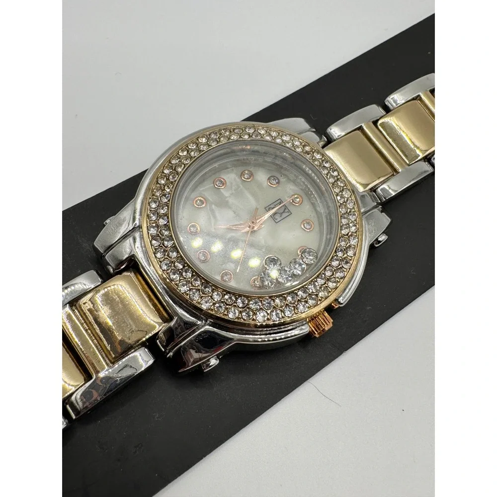 New York & Company Two Tone Crystal Mother of Pearl Floating Stone Watch NEW